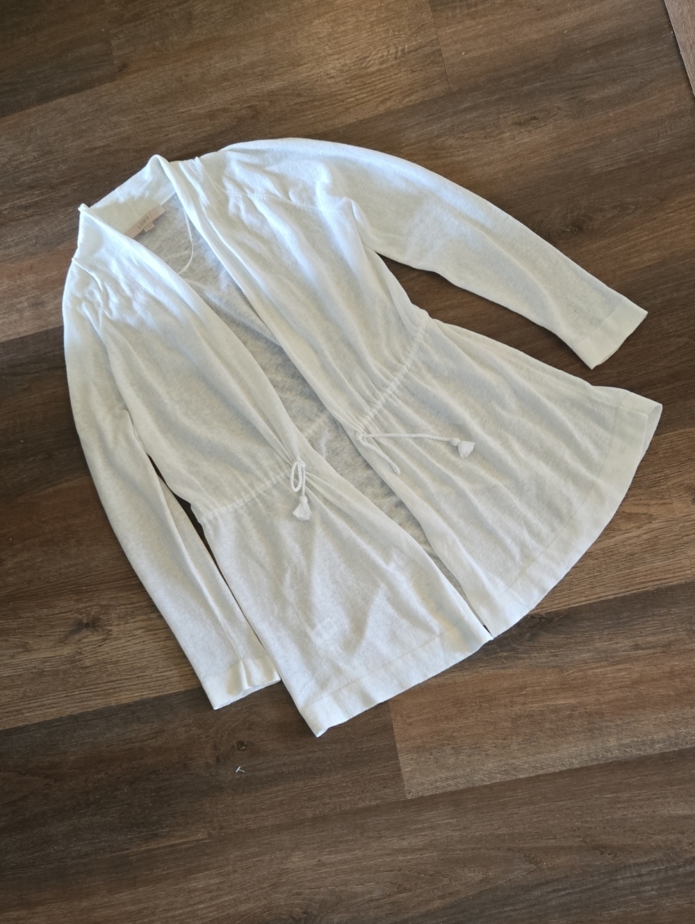 Loft Linen Blend Open Front Tie Waist Cardigan